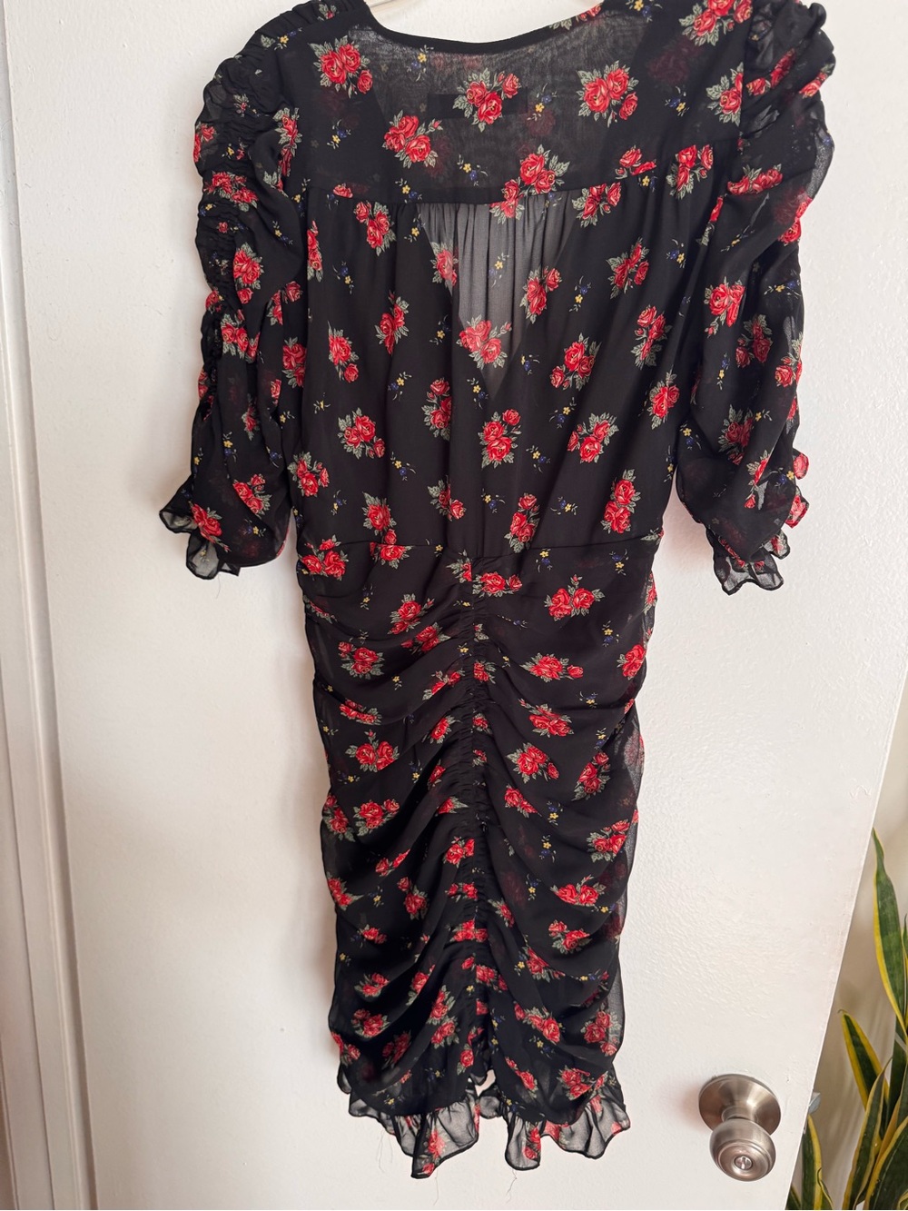 Zara Black Midi Dress with Red Floral Print